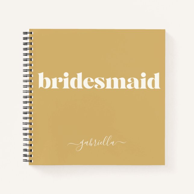 Carnet Jaune Moutarde Demoiselle d'Honneur Nom Script Per (Devant)