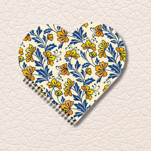 Carnet Jaune Orange Floral Vintage Folk Bleu Feuille