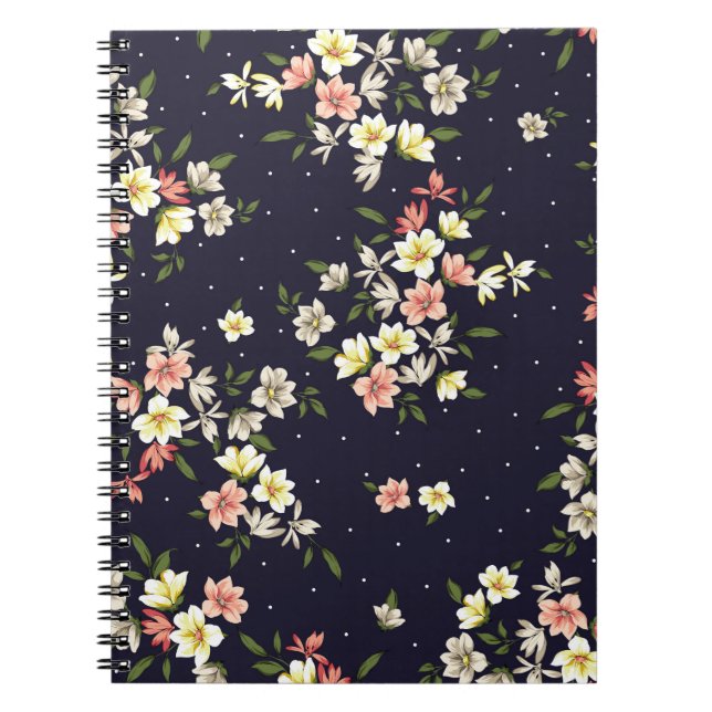 Carnet jaune rose et marron petites fleurs avec lea vert (Devant)