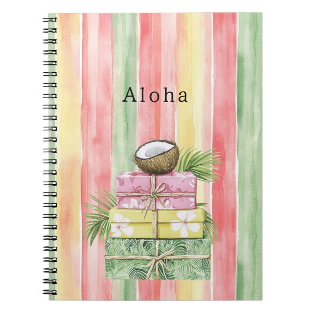 Carnet Jaune Rose Menthe Rayures Coco Tropical Floral (Devant)