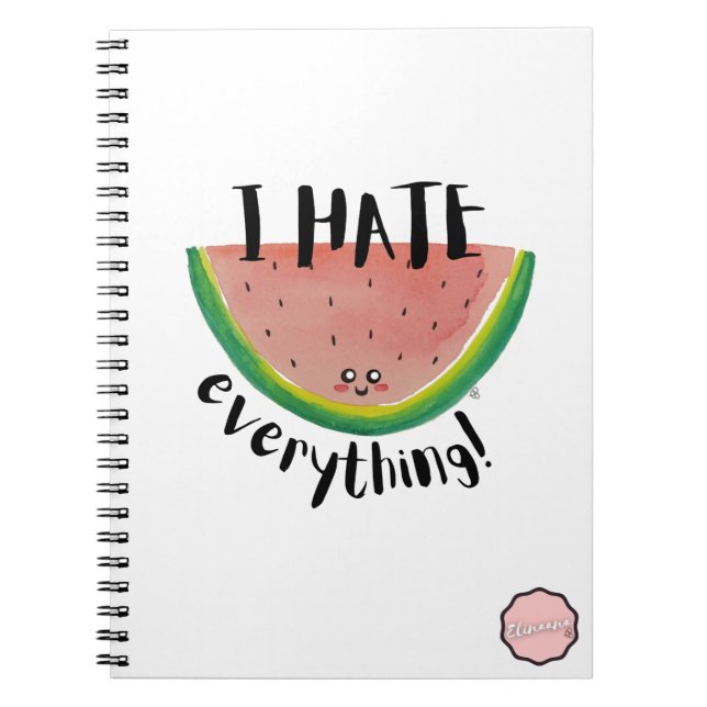 Carnet Je déteste tout, Kawaii Watermelon (Devant)