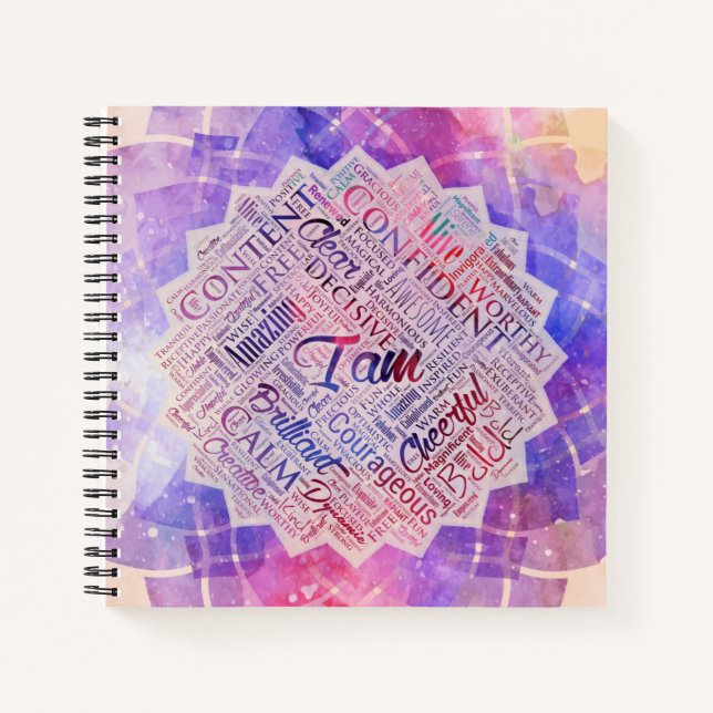 Carnet Je suis Affirmations Word Cloud Art in lotus (Devant)