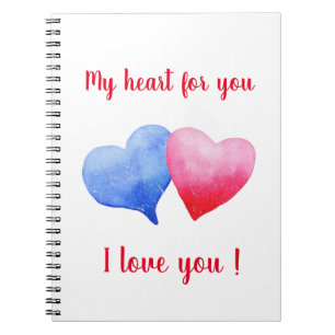 Carnet Je t'aime coeur rouge et bleu Saint Valentin