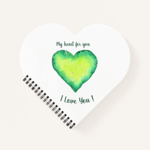 Carnet Je t'aime Cute Green et Blue Heart Anniversaire