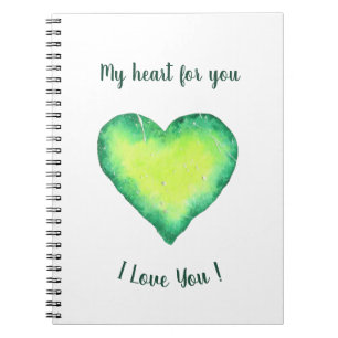 Carnet Je t'aime mignon Coeur Vert et Bleu Anniversaire N