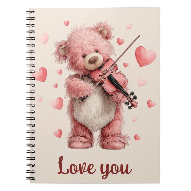 Carnet Je t'aime Teddy au violon (Devant)