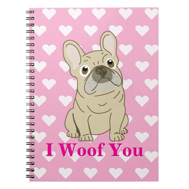 Carnet Je vous woof - cœurs de Bouledogue français (Devant)