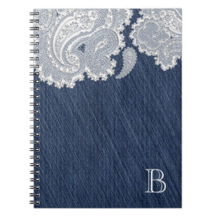 Carnet Jean en Denim & Dentelle Blanche Élégant Mariage d