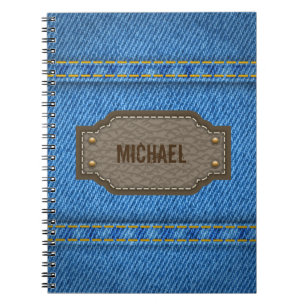 Carnet Jeans bleus de denim avec l'étiquette nommé en