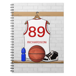 Carnet Jersey de basket-ball blanc et rouge personnalisé