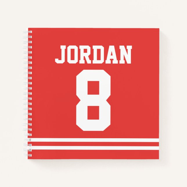 Carnet Jersey de football rouge avec nom et numéro person (Devant)