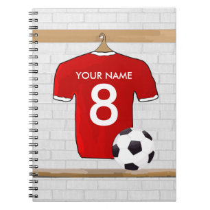 Carnet Jersey de football rouge et blanc personnalisé