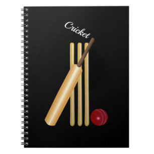 Carnet Jeu de cricket, chauve-souris et balle, texte blan