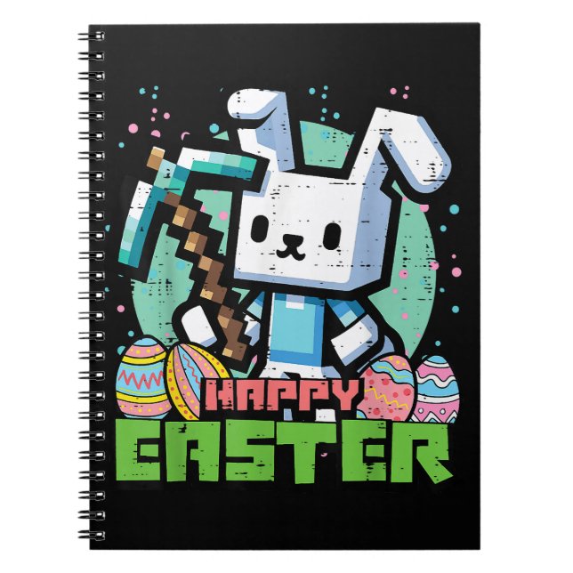 Carnet Jeu de pixels de lapin de Pâques heureux  (Devant)