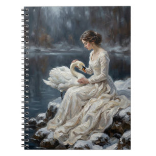 Carnet Jeune fille cygne Romance de lac d'hiver Fantastiq