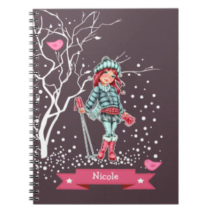 Carnet Jeune fille skieuse   Nom personnalisé Cadeau de N