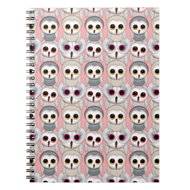 Carnet Jeunes Hiboux sur Motif Rose (Devant)