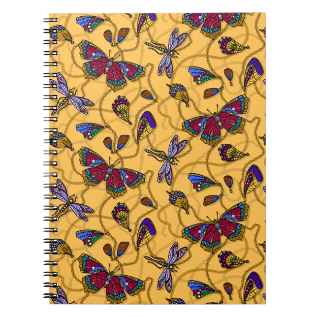 Carnet Jewellery butterflies et dragonflies on yellow (Devant)