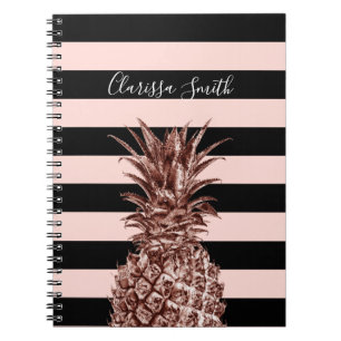 Carnet Joli ananas rose élégant d'or et rayure rose