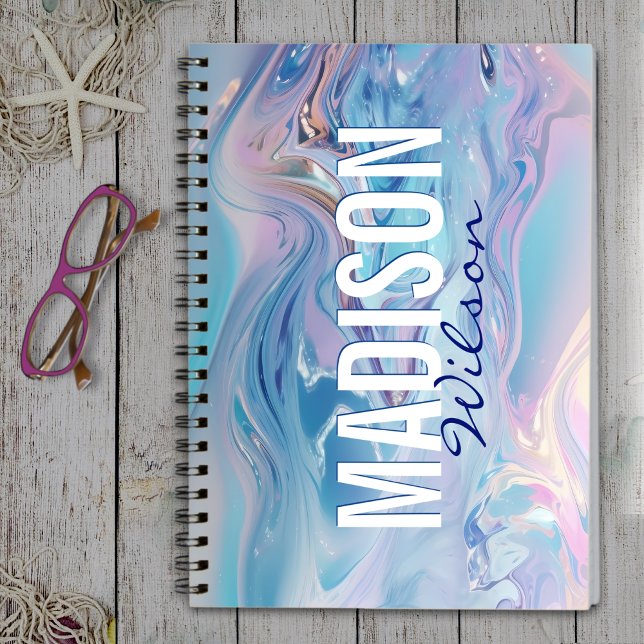 Carnet Joli aqua rose girly marbling monogramme (Créateur téléchargé)