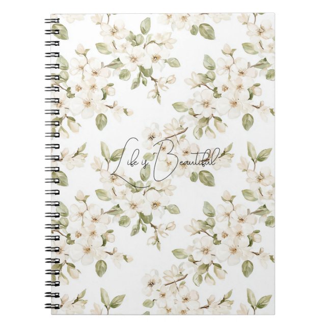Carnet Joli arbre à fleurs crème  (Devant)