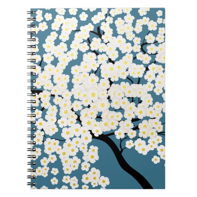 Carnet Joli arbre d'art à fleurs blanches en fleurs (Devant)