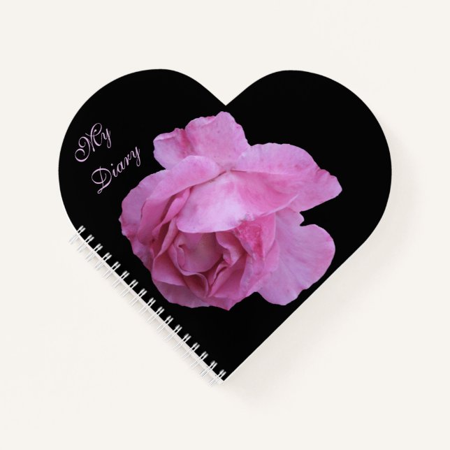 Carnet Joli beau rose rose floral noir coeur amusant (Devant)