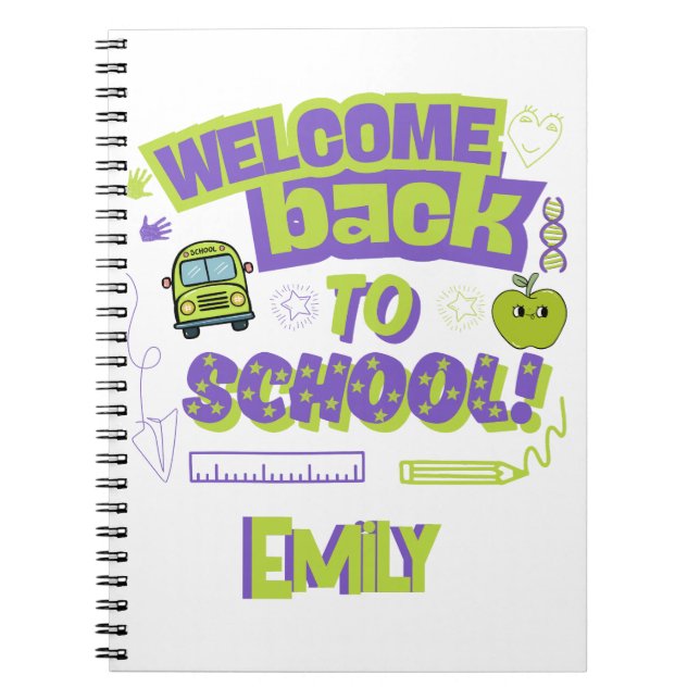 Carnet Joli Bienvenue à l'école Violet Vert (Devant)