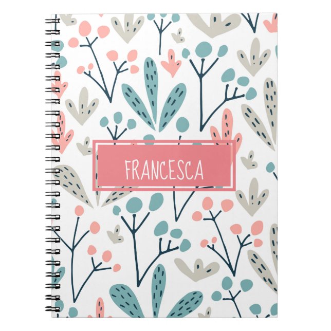 Carnet Joli bleu rose Abstrait Fleurs Abstraites Monogram (Devant)