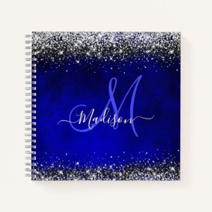 Carnet Joli bleu royal argent faux parties scintillant mo