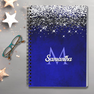 Carnet Joli bleu royal argent faux parties scintillant mo