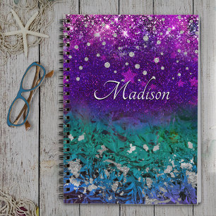Carnet Joli bleu violet ombre parties scintillant monogra