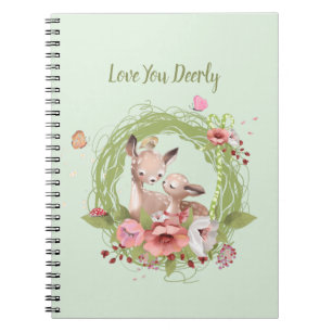 Carnet Joli cerf de bois vert rose floral