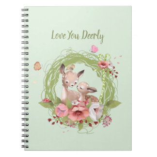 Carnet Joli cerf de bois vert rose floral