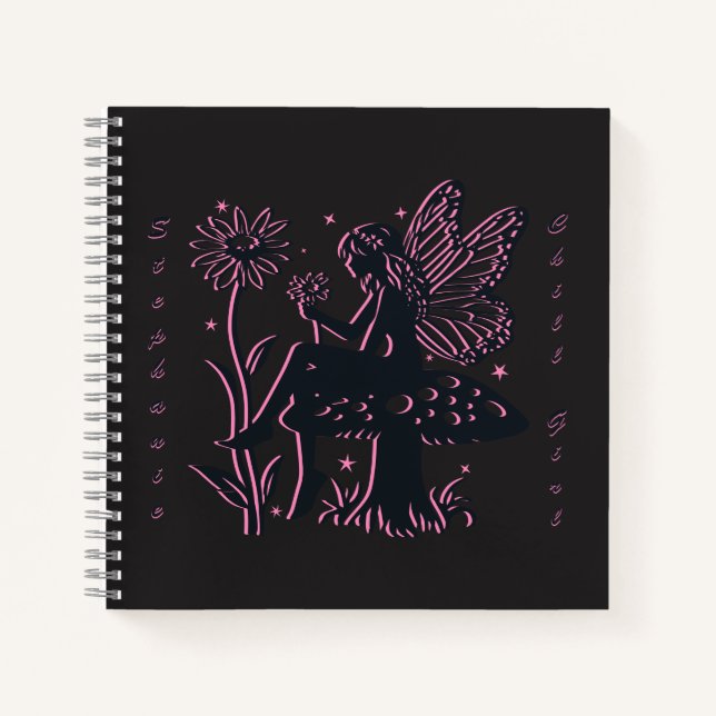 Carnet Joli champignon fée et fille cool fleur (Devant)