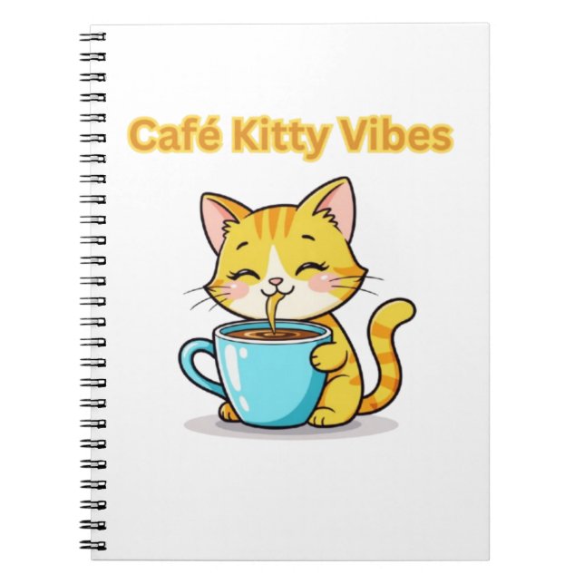 Carnet **Joli Chat au Café – Adorable Chat Buvant du Café (Devant)
