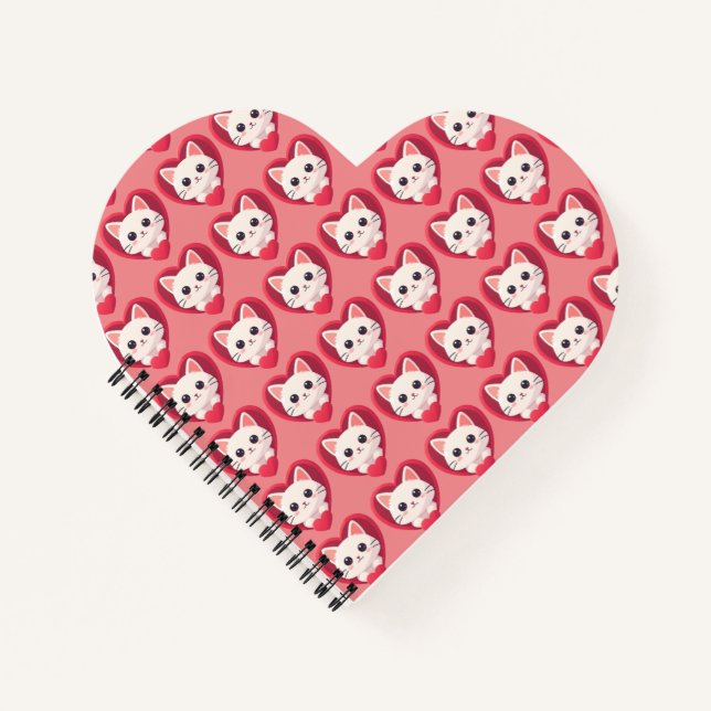 Carnet Joli chat blanc avec un cœur design kawaii kitty l (Devant)
