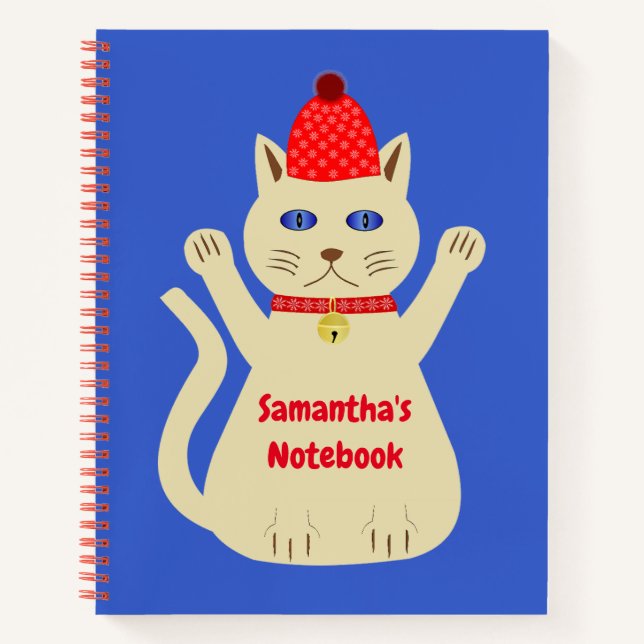 Carnet Joli Chat de Noël avec Nom Personnalisé (Devant)