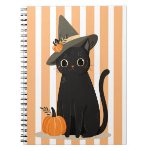 Carnet Joli chat noir Halloween avec chapeau de sorcière