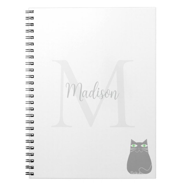 Carnet Joli chat noir personnalisé avec initiale et nom  (Devant)