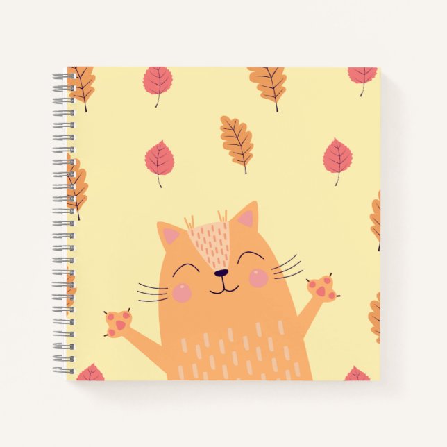 Carnet Joli chat orange roux jouant dans les feuilles d'a (Devant)