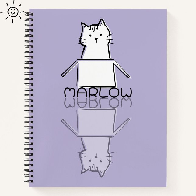 Carnet Joli Chat Violet Doodle Nom Personnalisé  (Créateur téléchargé)