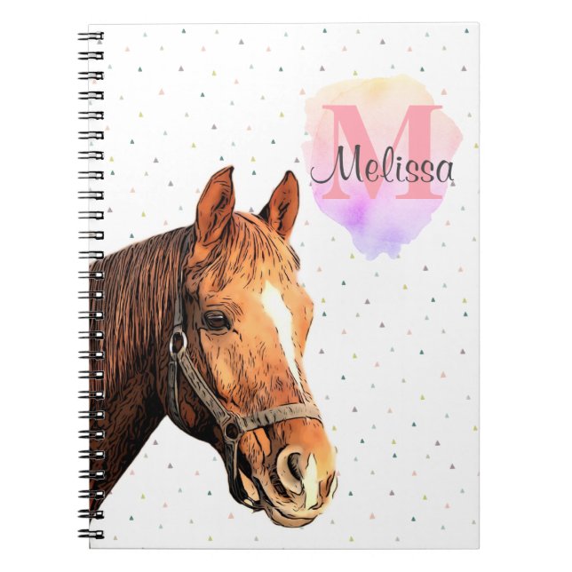 Carnet Joli Cheval Animal Equestre Étables Monogramme (Devant)