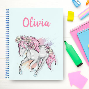 Carnet Joli cheval avec des fleurs pour filles rentrant à