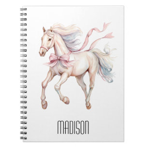 Carnet Joli cheval girly personnalisé ruban rose aquarell