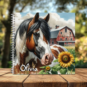 Carnet Joli cheval Pinto brun et blanc dans une ferme rus