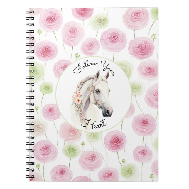 Carnet Joli Cheval Ranunculus Menthe Rose (Devant)