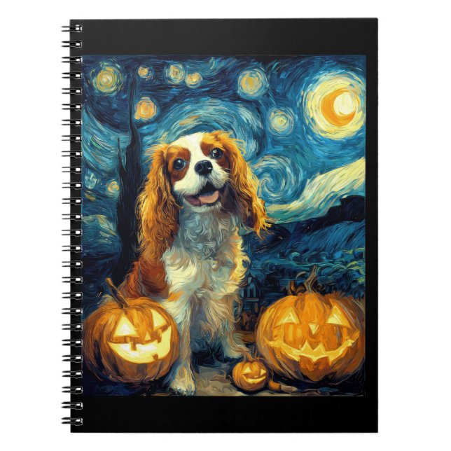 Carnet Joli chien Cavalier King Charles Spaniel Halloween (Devant)