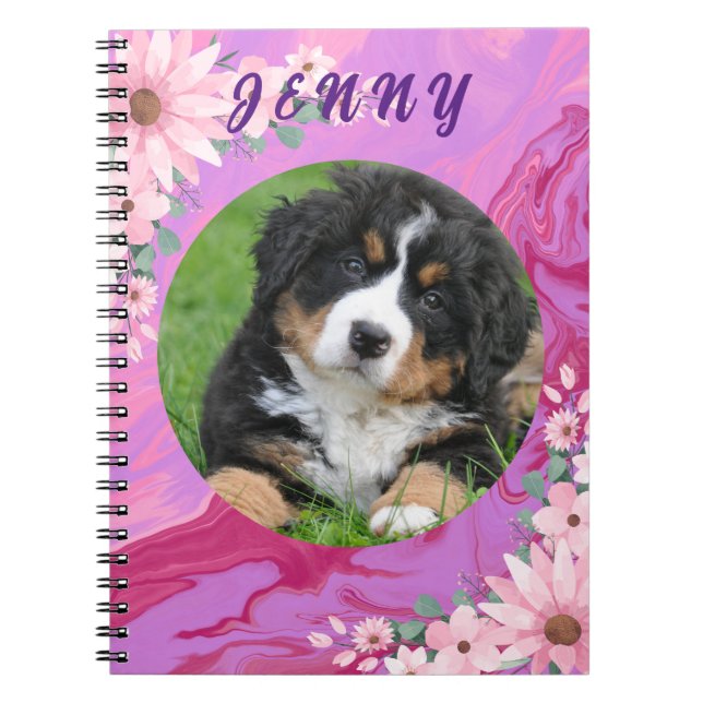 Carnet Joli Chien Rentree Scolaire Floral Rose Aquarelle (Devant)