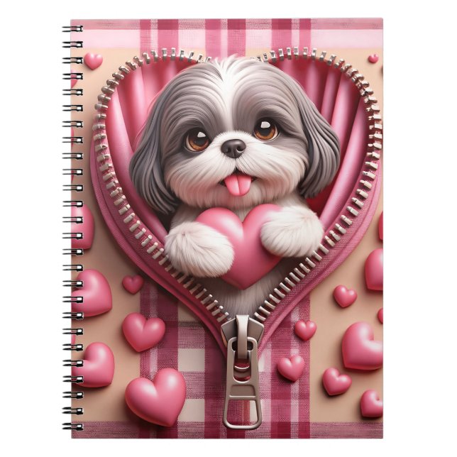 Carnet Joli chiot 3D dans un Arrière - plan rose et blanc (Devant)